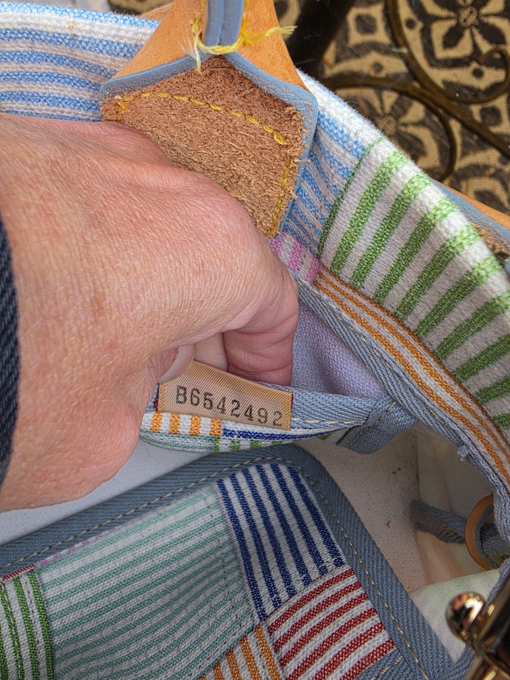 Vintage Dooney & Bourke Seersucker Patchwork Tassel Tote Bag Multi-Color D&B - Picture 6 of 6